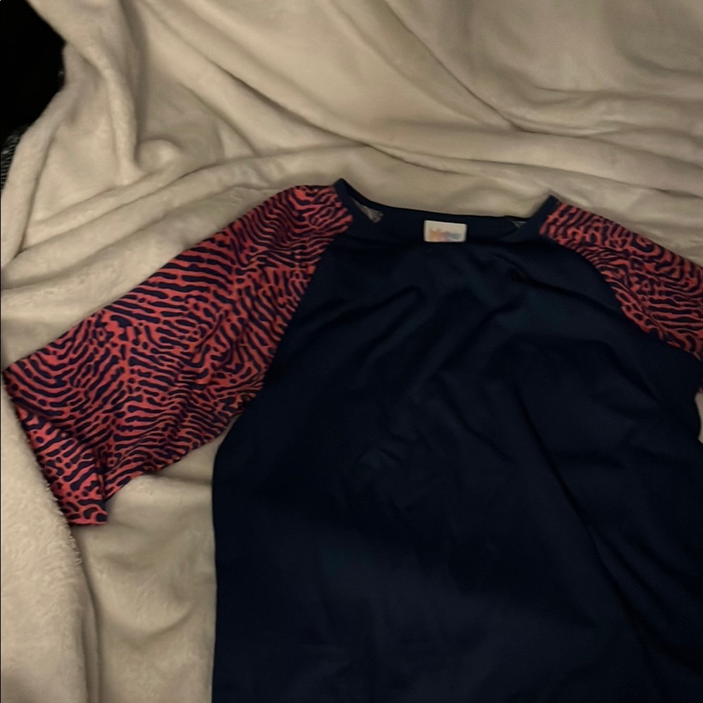 Navy and Pink Animal Print Sleeve Top